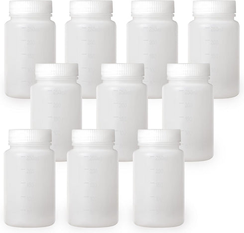 250ml/8.5oz Plastic Lab Chemical Reagent Bottles - Wide Mouth, Secure Sample Sealing, Liquid Storage (10 Pcs)