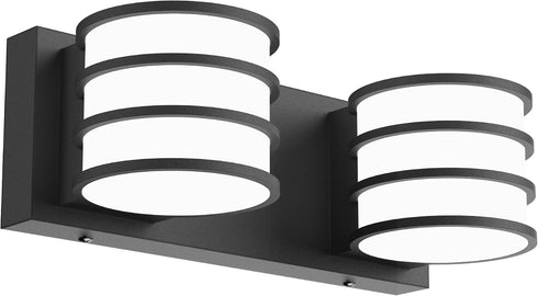 LED Bathroom Vanity Light - 12.6 Inch Black 2-Light Fixture with White