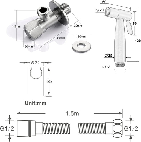 ZLOCYIVHE Set Set Handheld Toilet Bidet Sprayer, Wall Mounted Stainless Steel Brushed Bidet Faucet, Bathroom Cloth