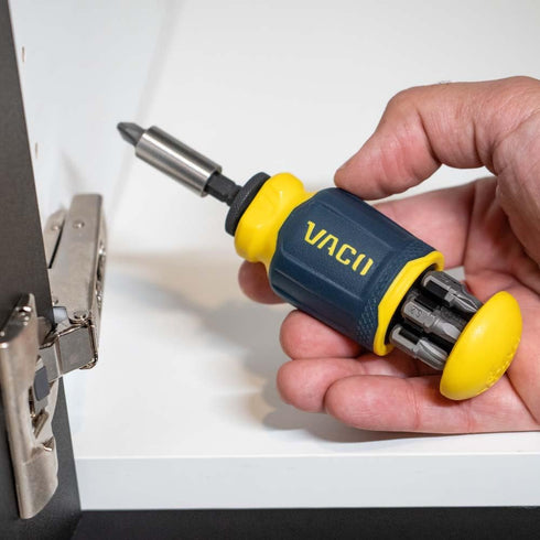 VACO VAC1080 Multi-Bit Stubby Screwdriver, 8-in-1 Adjustable Magnetic Tool with Phillips, Slotted, Square Bits