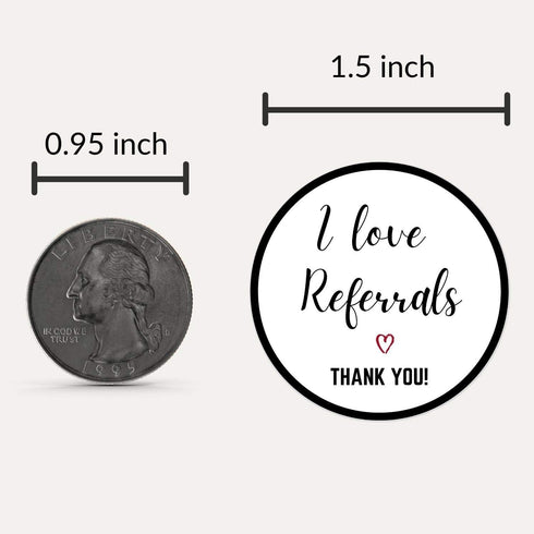 Mobiusea Creation I Love Referrals Stickers Roll | Thank You | 1.5 inch | Waterproof | 500 Labels for Realtor Supplies,