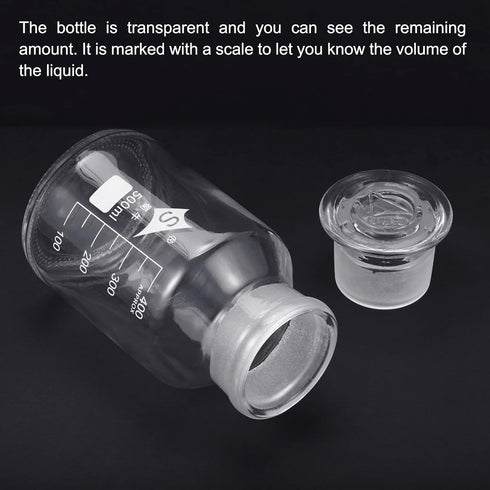 PATIKIL 500mL Reagent Media Bottle, 1Pcs Round Graduated Glass Storage Bottle with Clear Cap for Home, Chemistry Lab,