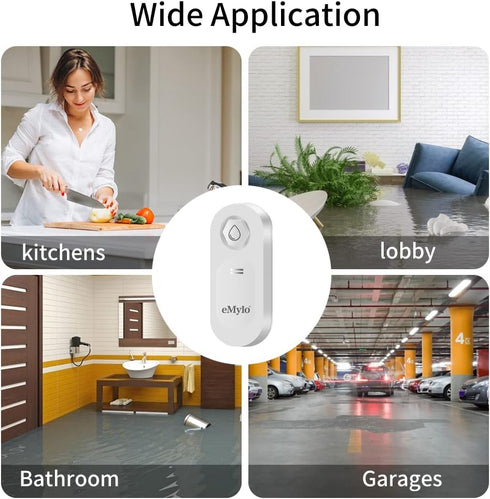 eMylo WiFi Water Sensor, 120dB Water Leak Detector Alarm with Realtime App Notification for Home, Kitchen, Bathroom