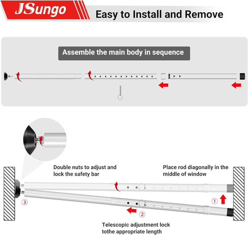2-in-1 Jammer Jammer 1 Pack JSungo Sliding Door Security Bar, Upgrade Door Stoppers Security, Heavy-Duty Door Door