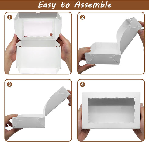 50 pcs Cookie Boxes 7" x 4 3/8" x 1 1/2" Inch: White Bakery Boxes with Window for Treats, Desserts, Macarons