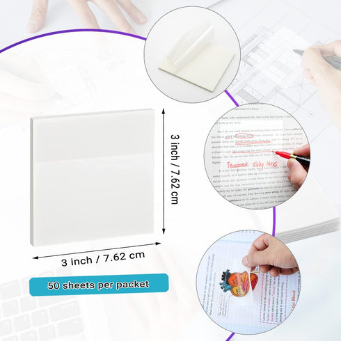 Transparent Sticky Notes - 3x3 inch Clear Waterproof Self-Adhesive Pads for Books Annotation (200 Sheets)