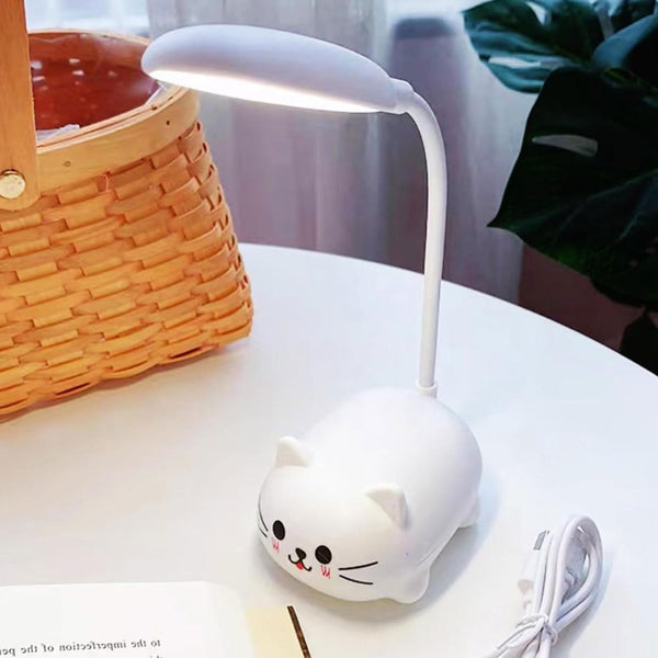 Mini Cat Night Light, LED Desk Lamp for Kids, Cute Foldable USB Rechargeable Reading Light, White, Children's Bedside