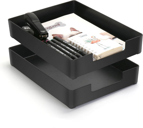 Letter-Size Tray, 2PCS Plastic Stackable A4 Paper Tray, Multi-use Large Storage Basket for Office Home Supplies, 13 x