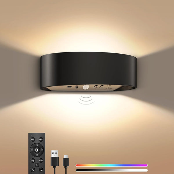ToyGlee Motion Sensor Wall Sconces, Rechargeable 5000mAh Battery Operated Wall Light with Remote