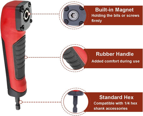 Right Angle Attachment for Electric Screwdriver, 90 Degree Corner Device, Shockwave Impact Duty (Red, Black)
