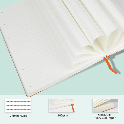 Lined Journal Notebook, Orange, 320 Pages, B5 Medium 7.48 x 10.24 inches, 100 gsm Thick Paper, Hardcover