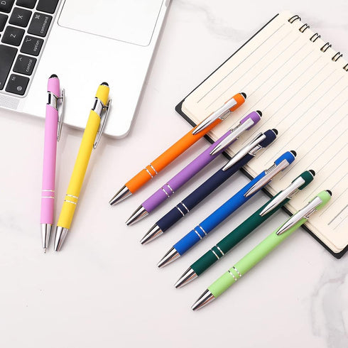 Ballpoint Pen with Stylus Tip, Soft Touch Click Pen, 2 in 1 Metal Pens, Medium Point (20 pcs Black refills)