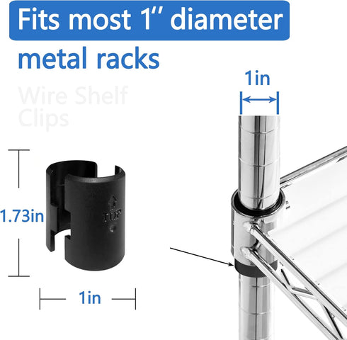 Wire Shelf Clips, 28 Pack Plastic Metal Clips for 1" Post, Black Wire Shelving System Replacements