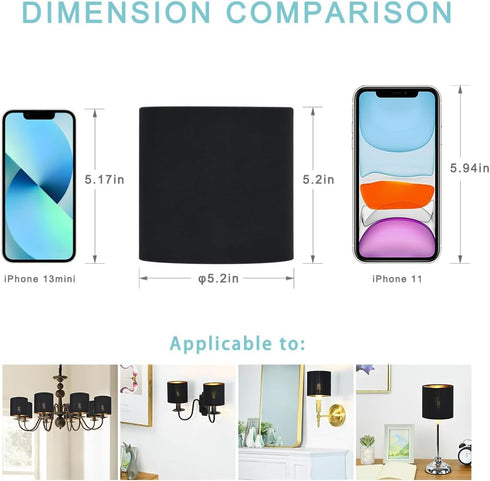 Lamp,Set 2,Small Drum,5.2"5.2"H5.2",Black BULB LAMPWELL TIMO Clip-on Small Lamp Shades for Table Chandelier Wall