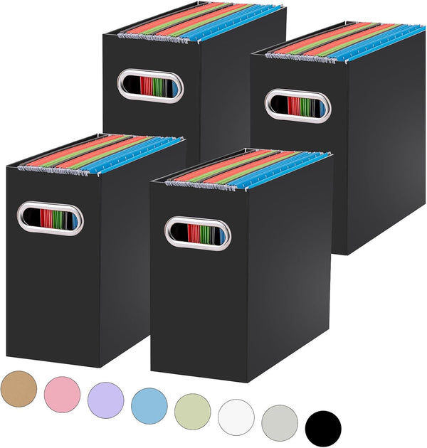 Oterri File Organizer, 4 Packs Small Storage Box, Cardboard File Folder Organizer, Collapsible Hanging File Box for