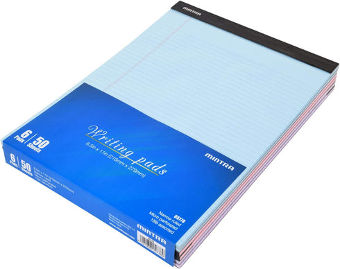 Mintra Office Legal Pads, BASIC PASTEL 6pk, 8.5in x 11in, Narrow Ruled, 50 Sheets per Notepad for School and Office