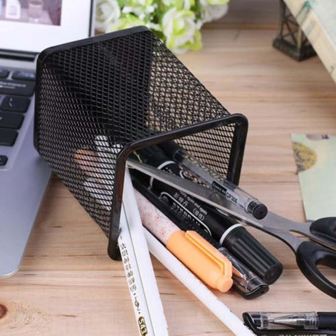 EORTA Black Metal Mesh 3 Pack Square Pen Holders, Pencil Holders, Desk Stationery Organizer Cups