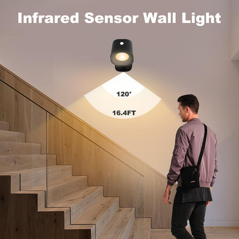 KEIWRLIGHT 6 11 360 Infrared Sensor Wall Sconces, RGB Wall Mounted Lamp Rechargeable Battery Operated, Brightness