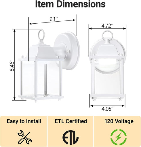 9.5W 800 5000k-Matte 1-Pack LIT-PaTH Outdoor LED Wall Lantern, Wall Sconce as Porch Light, Lumen, Aluminum Housing Plus