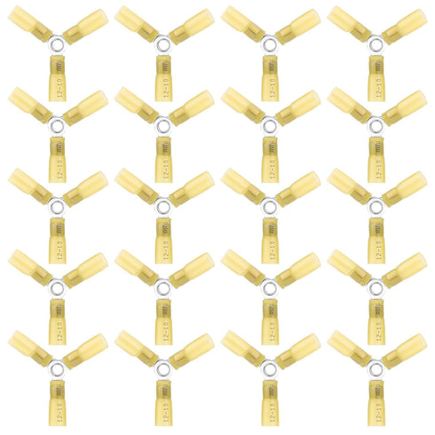 Linkstyle 20pcs 12-10 Gauge AWG 3 Way Wire Connector, Heavy Duty Crimp Y Ring Butt Connector with Heat Shrink