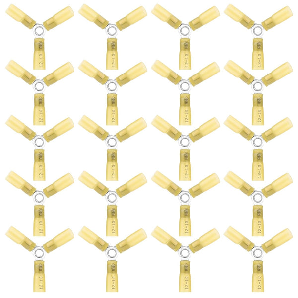 Linkstyle 20pcs 12-10 Gauge AWG 3 Way Wire Connector, Heavy Duty Crimp Y Ring Butt Connector with Heat Shrink