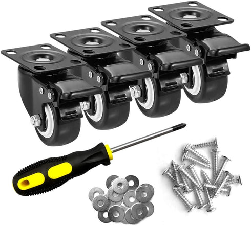2" Caster Wheels Set of 4, Heavy Duty with Brake, No Noise Locking Polyurethane (PU) Wheels