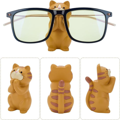 2 WEBEEDY Styles Fun Animal Glasses Holder Stand Cute Cat and Tiger Eyeglass Stands Animal Eyeglass Organizer Resin