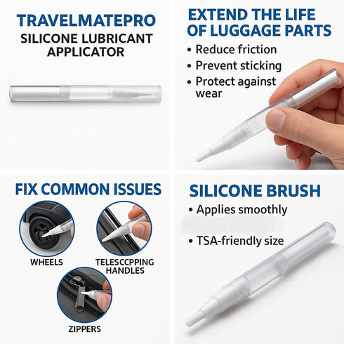 Travelmate Pro Luggage Wheel Lubricant Pen Fix Stuck Suitcase Wheels Instantly Smooth Rolling Travel TSA Approved