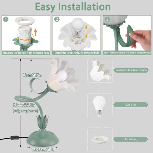 3 E26 Bulbs, Women Bedside Table Lamps for Bedroom, Cute Flower Desk Lamp With Adjustable Flexible Gooseneck, Color