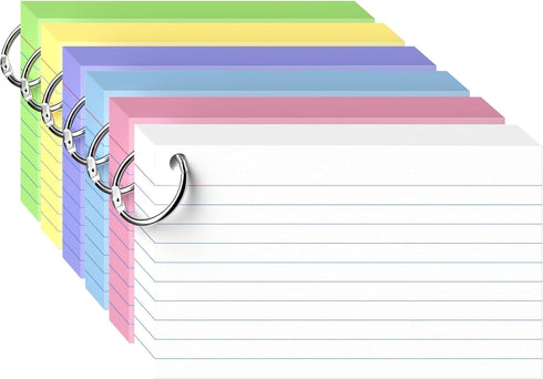 WAYISUL 300 Count Colored Index Cards 3x5 Inch with Ring, Heavy Weight Flash