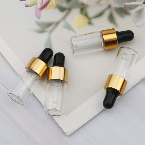 Kesell 20Pcs 3ml Mini Dropper Bottle, Clear Glass Multi-function Essential Oil Dropper Bottles with Aluminum Cap