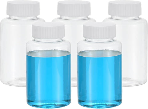 PATIKIL 5 Pcs 150ml Reagent Bottles, PET Wide Mouth Round Bottles with Screw Cap for Lab Liquid Storage
