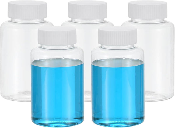 PATIKIL 5 Pcs 150ml Reagent Bottles, PET Wide Mouth Round Bottles with Screw Cap for Lab Liquid Storage
