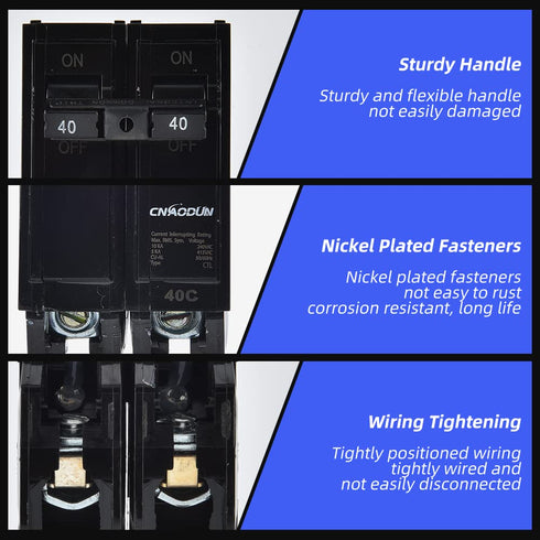 100 Amp Breaker, CNAODUN 2 Pole Circuit Breaker, 120/240VAC, 10KA Plug-in Mount