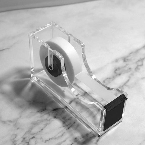 Multibey Clear Black Acrylic Tape Dispenser, Heavy Duty 1-Inch Core Nonslip Desktop Adhesive Tape Cutter with 1 Roll