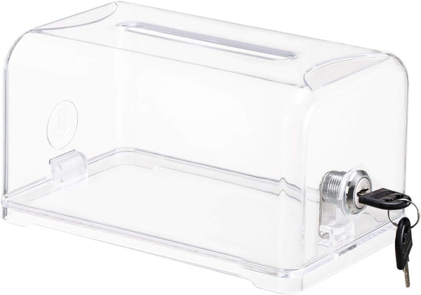 Tip / Donation / Suggestion / Business Card Collection Box with Lock in Clear Color by Polmart