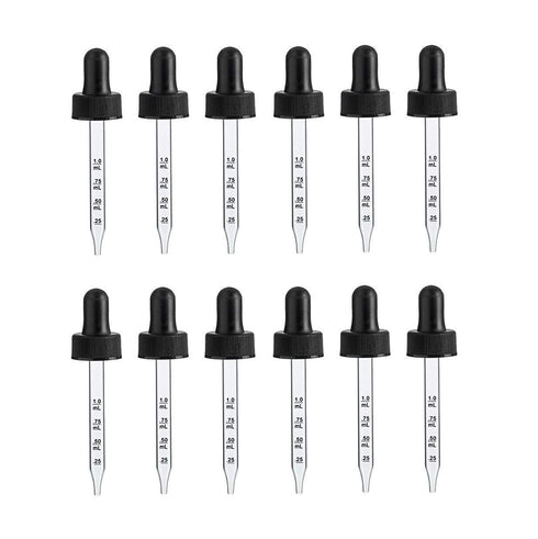 Calibrated Straight Tip Glass Droppers, 30ml Bottles, 1 Ounce, Black, 12 Pack
