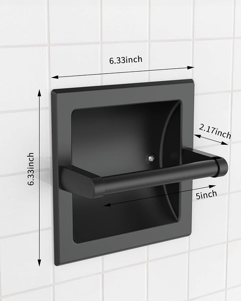 Set Modern Matte Black Recessed Toilet Paper Towel Holder Durable Metal Wall Mount for Space Saving Bathroom Design