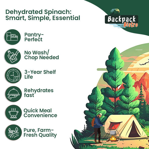 Backpack 5.99 oz (170 Bistro Dehydrated Finely Chopped Spinach g) | Emergency Food, Everyday & Camping Cooking | Dried