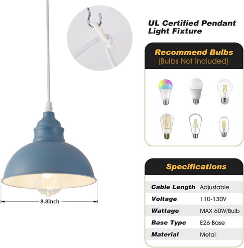 SoodMi 15FT Plug in Pendant Light, Hanging Lights, On/Off Switch, Industrial Pendant Light with Plug in Cord, Metal