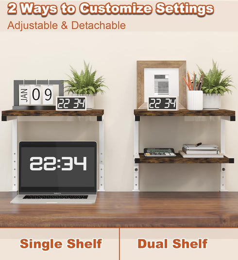 Clamp on Desk Organizer Shelf, Heavy-Duty 2-Tier Adjustable Storage for Desktop Accessories, Gaming Devices, White