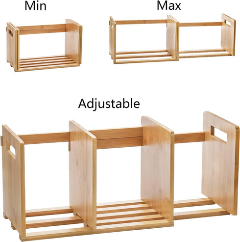 ZOOFOX Bamboo Desktop Bookshelf - Expandable Organizer, Small Display Shelf Book Rack for Office Supplies