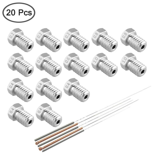 AFUNTA 15 PCS M6 3D Printer Stainless Steel Nozzles - Compatible with E-3D Makerbot & ANET A8, 5 Sizes