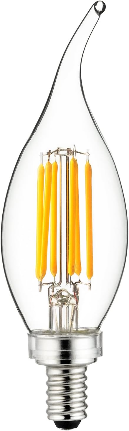 Sunlite LED Filament CA11 Flame Tip Chandelier Light Bulb, 5 Watts (60W