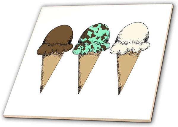 3dRose Image of Three Ice Cream Cones Chocolate Vanilla and Mint 12
