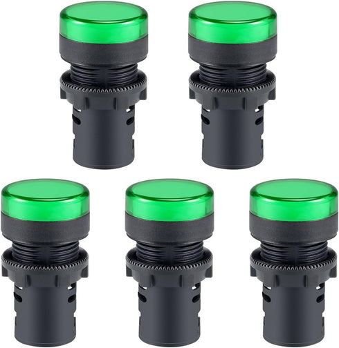 uxcell 5Pcs Green Indicator Light, AC/DC 24V, 22mm Panel Mount for Electrical Control Panel, HVAC, DIY