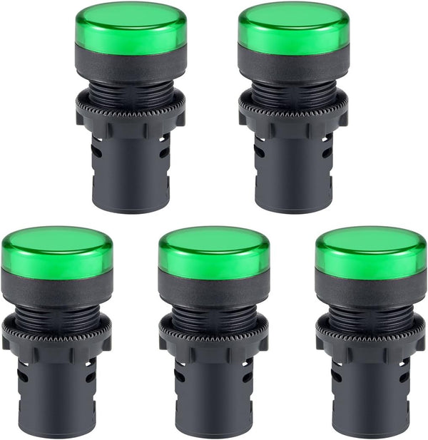 uxcell 5Pcs Green Indicator Light, AC/DC 24V, 22mm Panel Mount for Electrical Control Panel, HVAC, DIY