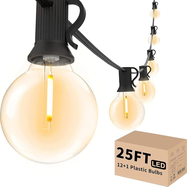 Svater 25 FT Outdoor String Lights LED, Patio Globe Lights with 12+1 Plastic G40 Bulbs, Waterproof Dimmable Hanging