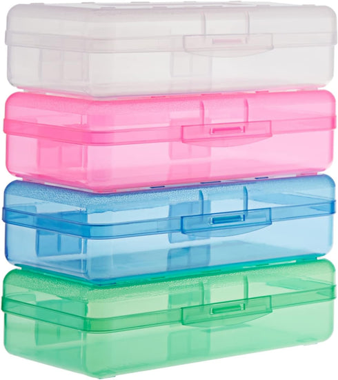 Juvale 4-Pack Large Capacity Plastic Pencil Boxes, Colorful Clear Stackable Cases for School Pens, Markers, Crayons,