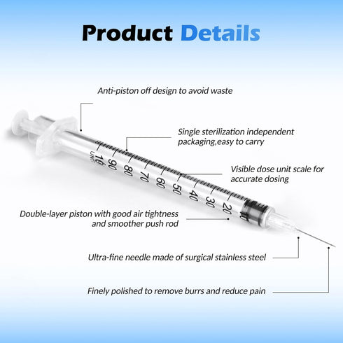 CAILOS 1ml 30 Gauge Syringes 1cc 5/16 Inch 8mm Lab Disposable Supplies for Refilling or Dispensing , Pack of 20